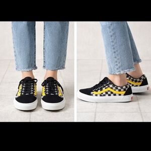 Vans Old Skool Checkerboard Yellow Stripe Sneakers Size 10 Women